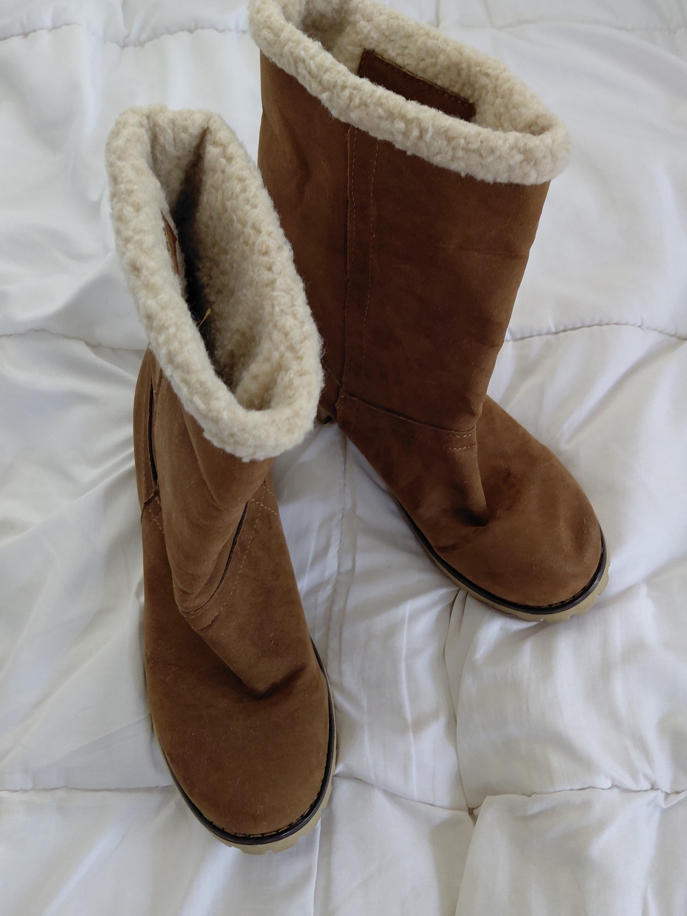 Mid-Calf Brown Suede Shearling Boots Womens Sz 41/ US 10